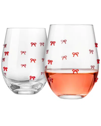 Godinger Set Of 2 Stemless Christmas Glasses In Transparent