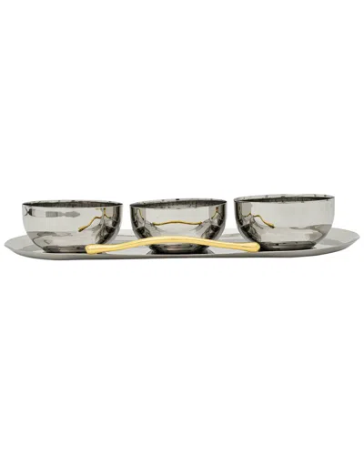 Godinger Set Of 3 Droplet Bowls With Tray In Silver