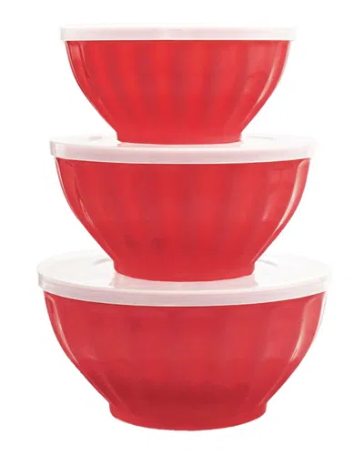 Godinger Set Of 3 Mixing Bowls In Red