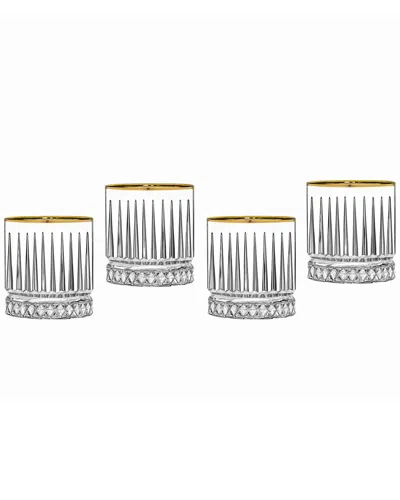 Godinger Set Of 4 Avenue Gold Rim Double Old Fashioned Glasses