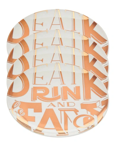 Godinger Set Of 4 Eat Drink & Be Fancy Appetizer Plates In White