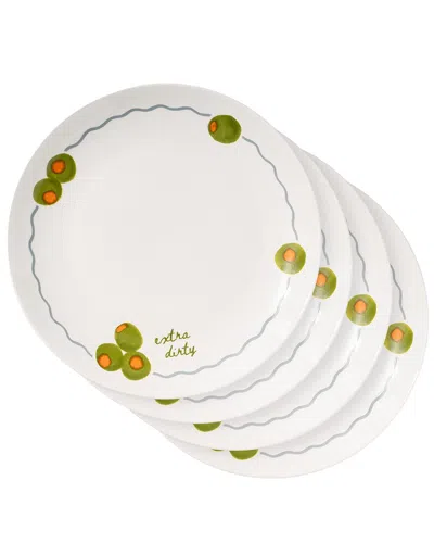 Godinger Set Of 4 Extra Dirty Olive Ceramic Appetizer Plates In White