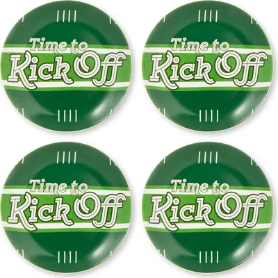 Godinger Set Of 4 Football Melamine Appetizer Plates In Green