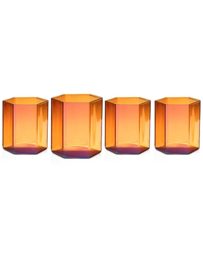 Godinger Set Of 4 Helix Amber Double Old Fashion Glasses In Brown