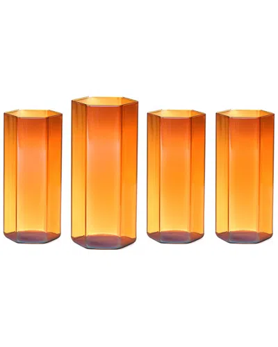 Godinger Set Of 4 Helix Amber Highballs In Orange