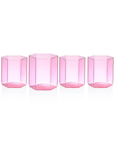 Godinger Set Of 4 Helix Pink Double Old Fashion Glasses