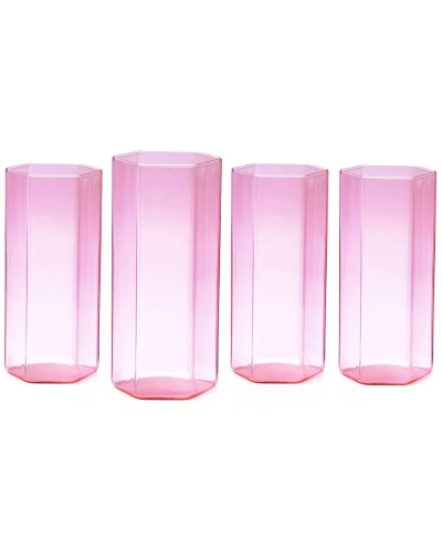Godinger Set Of 4 Helix Pink Highballs