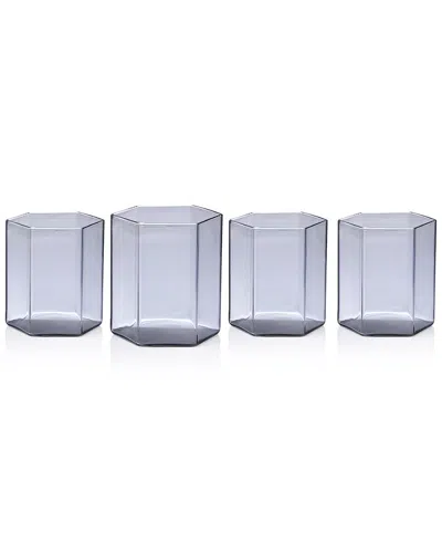 Godinger Set Of 4 Helix Smoke Double Old Fashion Glasses In Blue