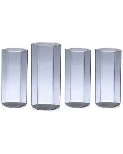 Godinger Set Of 4 Helix Smoke Highballs In Blue