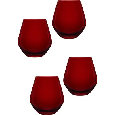 Godinger Set Of 4 Meridian Stemless Wine Glasses In Red