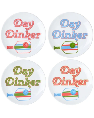 Godinger Set Of 4 Pickle Ball Melamine Appetizer Plates In Multi