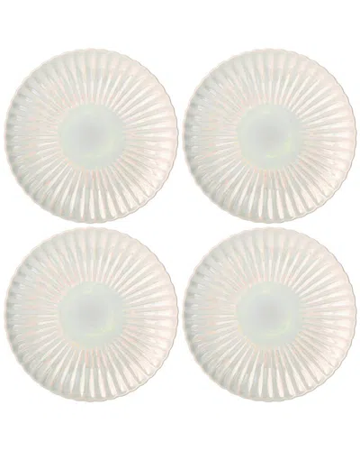 Godinger Set Of 4 Scalloped Pearl Luster Dinner Plate In White