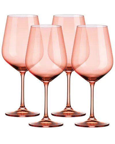 Godinger Set Of 4 Sheer Red Wine Glasses In Orange