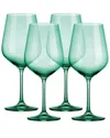 Godinger Set Of 4 Sheer Red Wine Glasses In Green