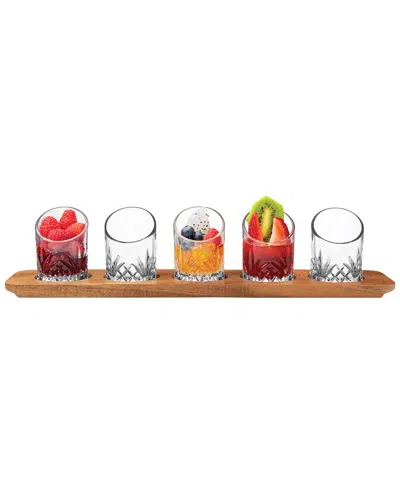 Godinger Set Of 5 Dublin Tasters On Acacia Serving Board In Transparent