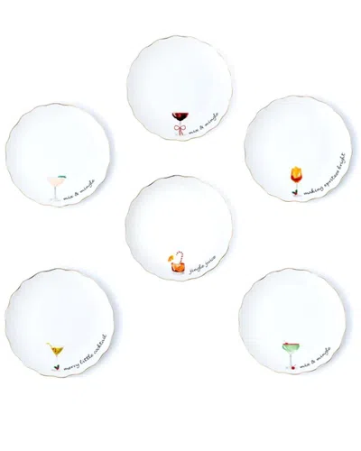 Godinger Set Of 6 Holiday Cheers Rim Appetizer Plates In White