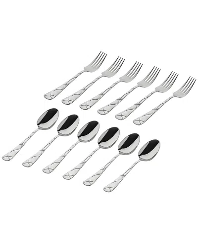 GODINGER GODINGER SET OF 6 OLYMPIA SANDBLASTED 18/10 STAINLESS STEEL 12PC FLATWARE SET, SERVICE FOR 6
