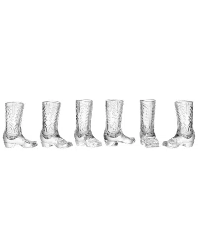 Godinger Set Of 6 Whiskey & Rye Cowboy Boot Shot Glasses In Transparent