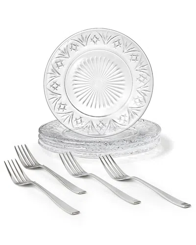 Godinger Set Of 8 Dublin Crystal Dessert Plates & Forks