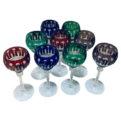 Pre-owned Godinger Set Of Nine  King Louis Pattern Cut Crystal Hock Wine Glasses In Black