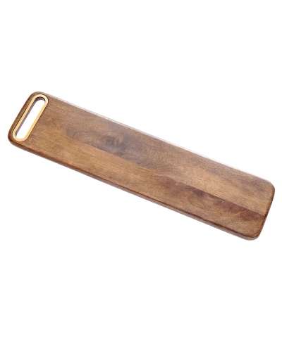 Godinger Acacia Rectangle Wood Cutting Board With Brass Accents In Brown