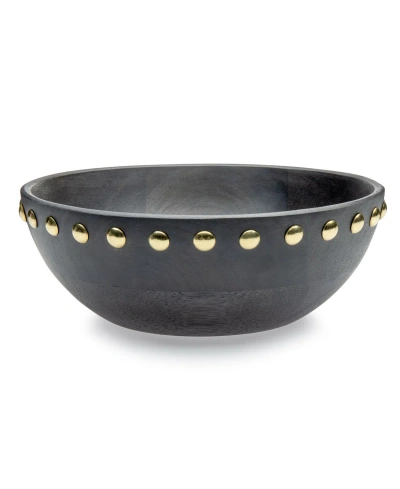 Godinger Signature Collection Acacia Small Wood Bowl With Metal Studs In Black