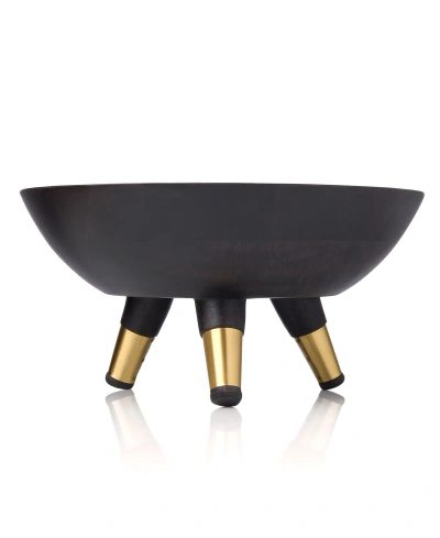 Godinger Signature Collection Acacia Wood Bowl With Tripod Legs And Metal Studs In Black