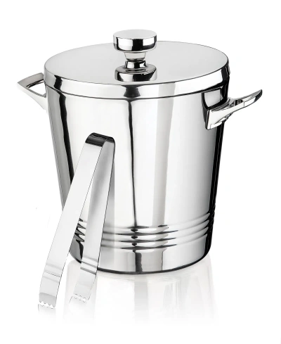 Godinger Signature Collection By  Double Wall Stainless Steel Ice Bucket With Tong In Silver