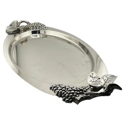 Pre-owned Godinger Silverplate Grape & Vine Oval Serving Tray, Hollywood Regency In Purple