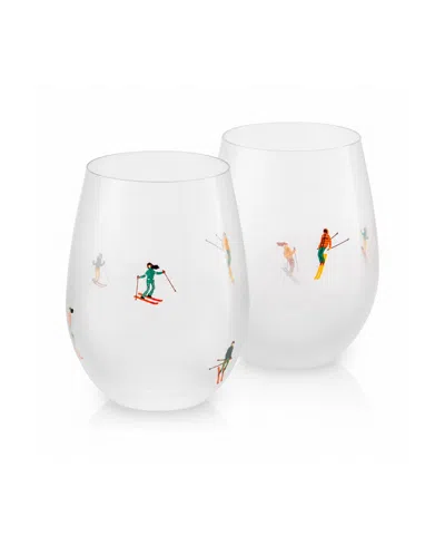 Godinger Ski Patrol Stemless Wine Glasses, Set Of 2 In Transparent