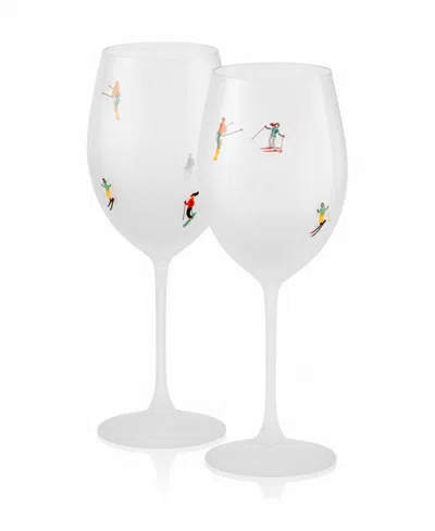 Godinger Ski Patrol Wine Goblets, Set Of 2 In White