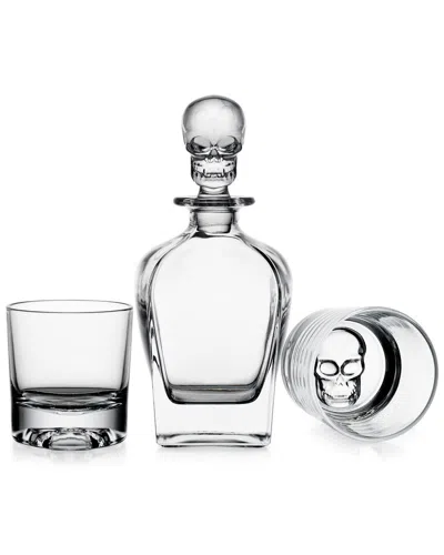 Godinger Skull 3 Piece Whiskey Decanter Set In Transparent