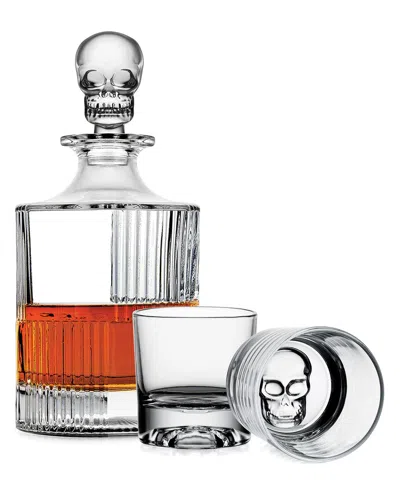 Godinger Skull Round 3pc Whiskey Decanter Set