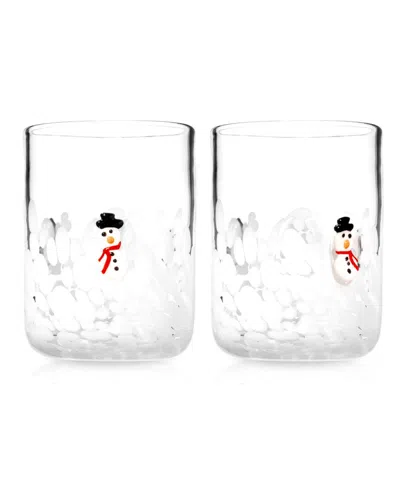 Godinger Snowman Double Old Fashioned Glasses, Set Of 2 In White