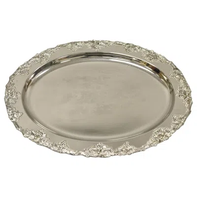 Pre-owned Godinger Vtg  Victorian Style Silver Plated Grape Cluster Oval Platter Tray In Purple