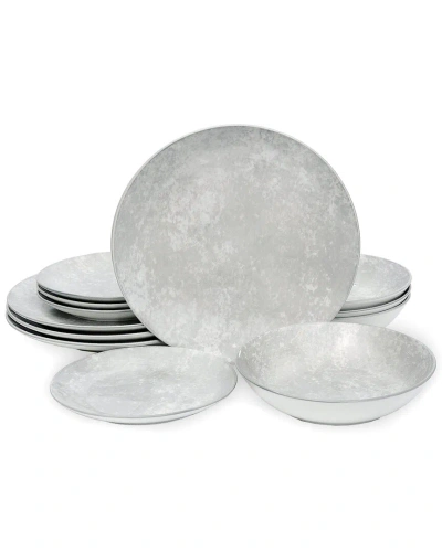 Godinger Wingate Pearl Porcelain 12pc Dinnerware Set, Service For 4 In White