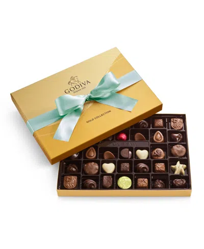 Godiva Assorted Milk Chocolate Gift Box With Aqua Ribbon, 36 Pieces In Transparent