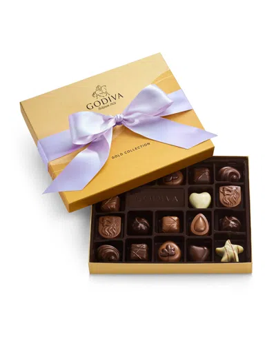 Godiva Assorted Milk Chocolate Gift Box With Orchid Ribbon, 18 Pieces In Transparent