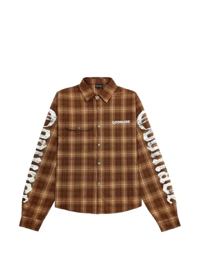 Godmade Broken Script Check Shirt In Brown