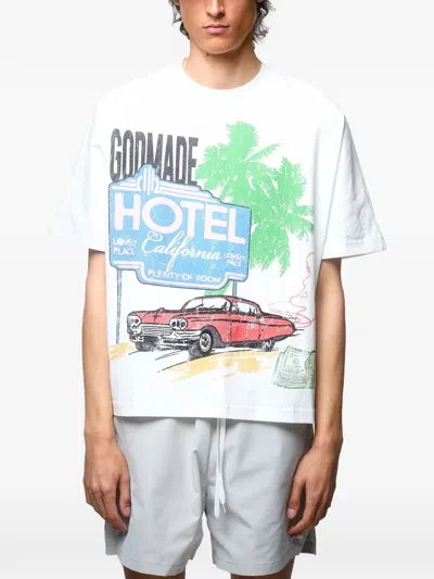 Godmade Graphic-print Distressed-finish T-shirt In White