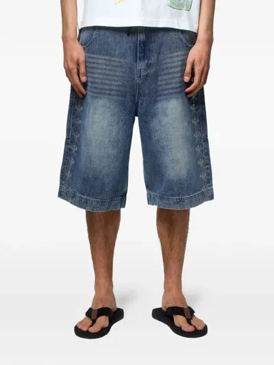 Godmade Embroidered-logo Whiskered Shorts In Blue