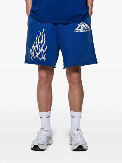 Godmade Flame-motif Shorts In Blue