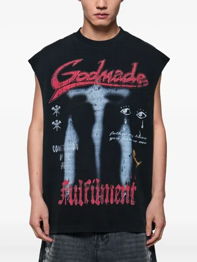 Godmade Graphic-print Sleeveless T-shirt In Black