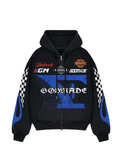 Godmade Graphic-print Zip-up Hoodie In Black