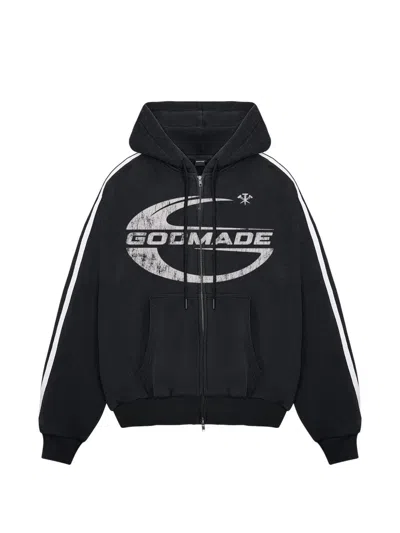 Godmade Mens Black Logo-print Zip-up Cotton Hoody In Multi