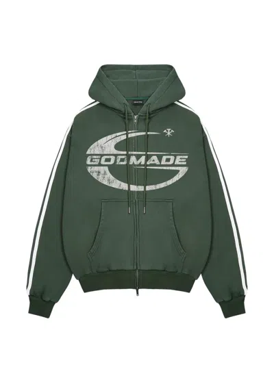 Godmade Imperial Logo-print Side-stripe Hoodie In Green