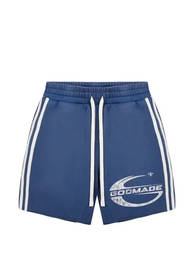 Godmade Imperial Logo-print Side-stripe Shorts In Blue