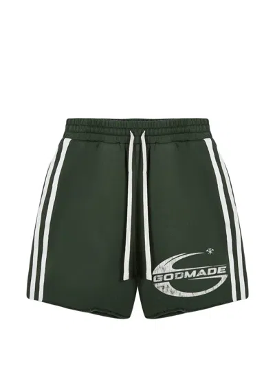 Godmade Imperial Logo-print Side-stripe Shorts In Green
