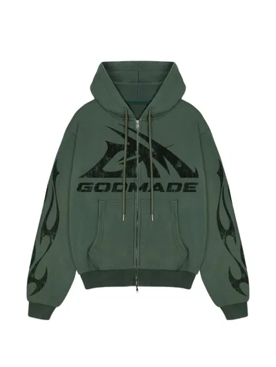 Godmade Logo-print Flame-detail Hoodie In Blue