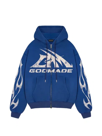 Godmade Logo-print Full-zip Hoodie In Blue